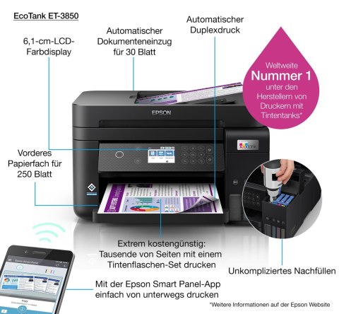 Drukarka wielofunkcyjna Epson EcoTank ET-3850 Drukarka wielofunkcyjna Epson EcoTank ET-3850