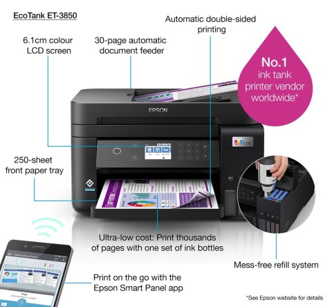 Drukarka wielofunkcyjna Epson EcoTank ET-3850 Drukarka wielofunkcyjna Epson EcoTank ET-3850