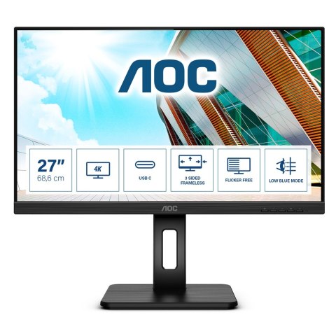 MONITOR AOC LED 27" U27P2CA 68.6 cm (27") 3840 x 2160 pixels 4K Ultra HD LED Czarny MONITOR AOC LED 27" U27P2CA 68.6 cm (27") 3840 x 2160 pixels 4K Ultra HD LED Czarny