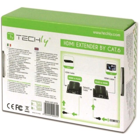 Techly IDATA EXT-E70I przedłużacz AV Nadajnik i odbiornik AV Czarny