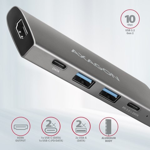 AXAGON HMC-5G21 USB-HUB 2x USB-A + 2x USB-C + HDMI 4K/30Hz, USB-C 3,1 - 13cm AXAGON HMC-5G21 USB-HUB 2x USB-A + 2x USB-C + HDMI 4K/30Hz, USB-C 3,1 - 13cm