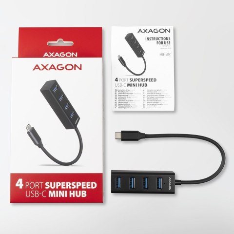 Axagon HUE-M1C huby i koncentratory USB 3.2 Gen 1 (3.1 Gen 1) Type-C 5000 Mbit/s Czarny Axagon HUE-M1C huby i koncentratory USB 3.2 Gen 1 (3.1 Gen 1) Type-C 5000 Mbit/s Czarny