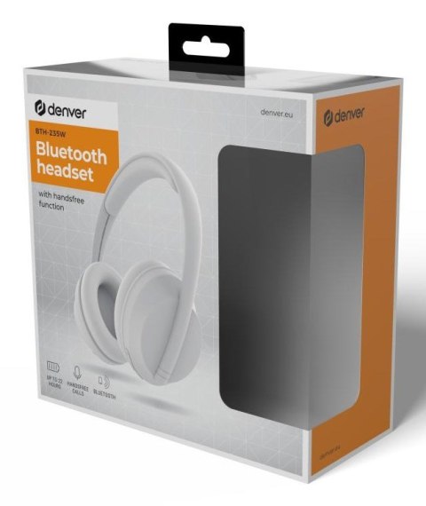 Denver BTH-235W Zestaw słuchawkowy Bezprzewodowy Opaska na głowę Połączenia/muzyka Bluetooth Biały