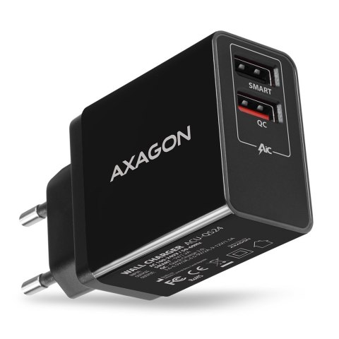 Axagon ACU-QS24 ładowarka do urządzeń przenośnych Smartfon Czarny Prąd przemienny Szybkie ładowanie Wewnętrzna