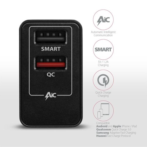 Axagon ACU-QS24 ładowarka do urządzeń przenośnych Smartfon Czarny Prąd przemienny Szybkie ładowanie Wewnętrzna