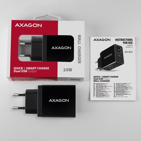 Axagon ACU-QS24 ładowarka do urządzeń przenośnych Smartfon Czarny Prąd przemienny Szybkie ładowanie Wewnętrzna