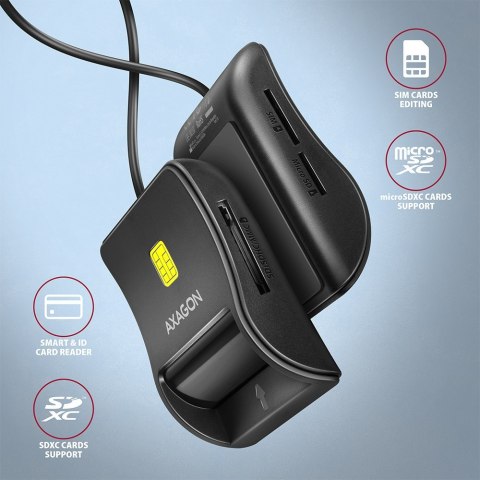 Axagon CRE-SM3SD USB Smart card & SD/microSD/SIM Flat czytnik do kart chipowych Wewnętrzna USB 2.0 Czarny Axagon CRE-SM3SD USB Smart card & SD/microSD/SIM Flat czytnik do kart chipowych Wewnętrzna USB 2.0 Czarny