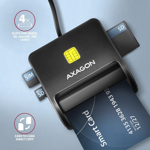 Axagon CRE-SM3SD USB Smart card & SD/microSD/SIM Flat czytnik do kart chipowych Wewnętrzna USB 2.0 Czarny Axagon CRE-SM3SD USB Smart card & SD/microSD/SIM Flat czytnik do kart chipowych Wewnętrzna USB 2.0 Czarny
