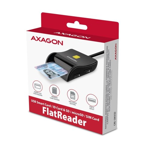 Axagon CRE-SM3SD USB Smart card & SD/microSD/SIM Flat czytnik do kart chipowych Wewnętrzna USB 2.0 Czarny Axagon CRE-SM3SD USB Smart card & SD/microSD/SIM Flat czytnik do kart chipowych Wewnętrzna USB 2.0 Czarny