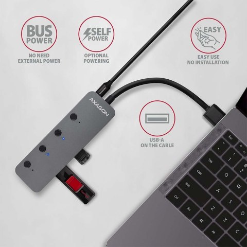 Axagon HUE-MSA Superspeed USB-A Switch Hub 4x USB 3.0 aktiv - 20cm schwarz USB 3.2 Gen 1 (3.1 Gen 1) Type-A 5000 Mbit/s Szary