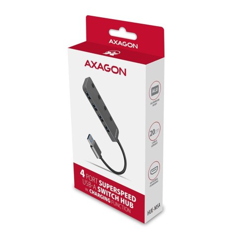 Axagon HUE-MSA Superspeed USB-A Switch Hub 4x USB 3.0 aktiv - 20cm schwarz USB 3.2 Gen 1 (3.1 Gen 1) Type-A 5000 Mbit/s Szary