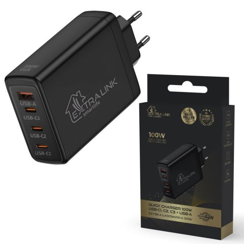 Extralink Smart Life Fast Charger 100W GaN | Ładowarka | 3x USB-C, USB-A, CHARESL01