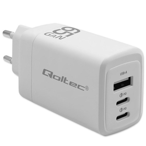 Ładowarka sieciowa Qoltec 65W GaN biała Ładowarka sieciowa Qoltec 65W GaN biała