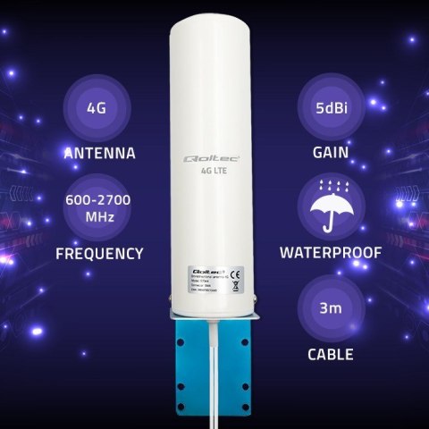 Qoltec 57044 Antena 4G LTE DUAL | 5dBi | dookólna | zewnętrzna Qoltec 57044 Antena 4G LTE DUAL | 5dBi | dookólna | zewnętrzna