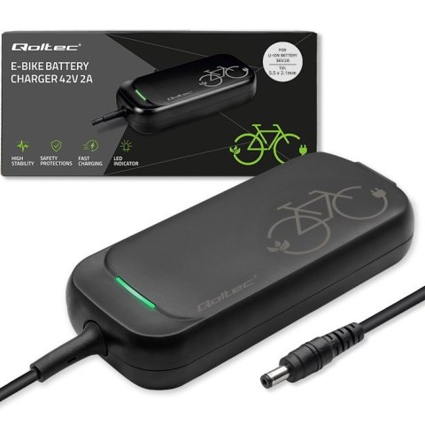 Qoltec Szybka Ładowarka do roweru skutera elektrycznego 36V | 42V | 2A | 5.5*2.1 | wodoodporna +kabel zasilający Qoltec Szybka Ładowarka do roweru skutera elektrycznego 36V | 42V | 2A | 5.5*2.1 | wodoodporna +kabel zasilający