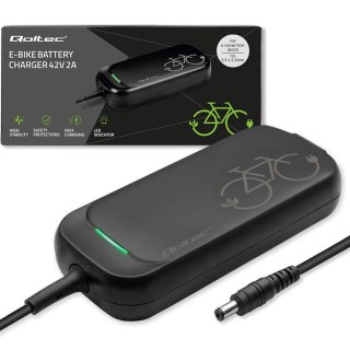 Qoltec Szybka Ładowarka do roweru skutera elektrycznego 36V | 42V | 2A | 5.5*2.5 | wodoodporna +kabel zasilający