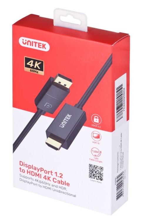 UNITEK KABEL DisplayPort 1.2, HDMI, 4K@60HZ, 1,8M, V1608A