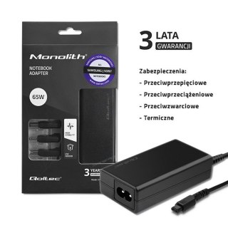 Qoltec 52415 Zasilacz specjalizowany do Samsung Sony 65W | 3 wtyczki | + kabel zasilający