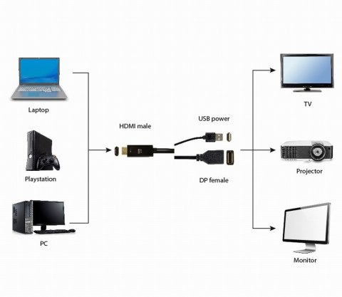 I/O ADAPTER HDMI TO DP/BLACK A-HDMIM-DPF-01 GEMBIRD