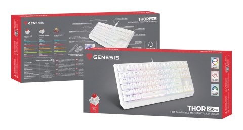 KLAWIATURA DLA GRACZY GENESIS THOR 230 TKL US RGB MECHANICZNA OUTEMU RED BIAŁA HOT SWAP KLAWIATURA DLA GRACZY GENESIS THOR 230 TKL US RGB MECHANICZNA OUTEMU RED BIAŁA HOT SWAP