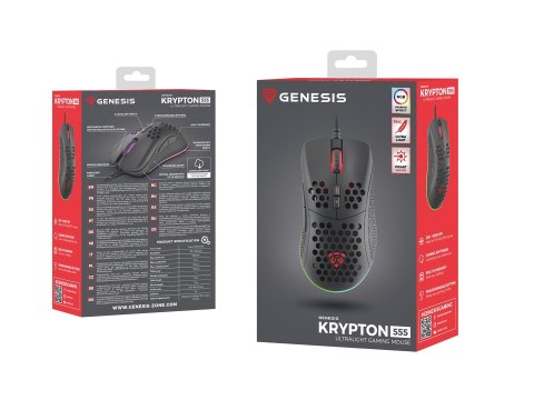 Myszka gamingowa Natec GENESIS Krypton 555 mysz przewodowa dla graczy 8000 DPI RGB Czarny