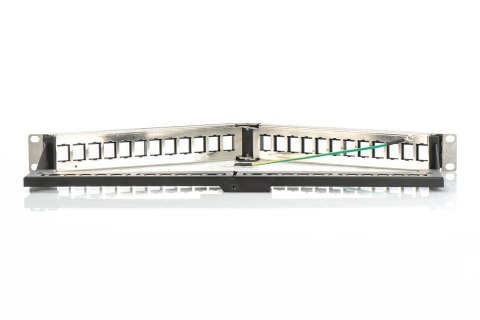 Digitus Panel krosowy (patch panel) kątowy 19" 24x keystone, ekranowany, 1U, czarny, prowadnica kabli, pola opisowe