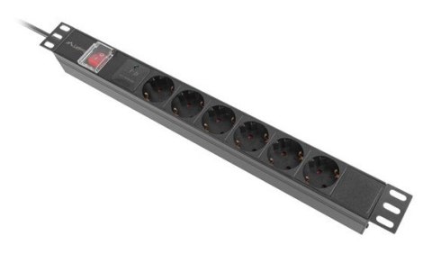 LISTWA ZASILAJĄCA RACK PDU 19" LANBERG 1U 10A 6X SCHUKO 2M CZARNA C14
