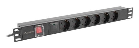 LISTWA ZASILAJĄCA RACK PDU 19" LANBERG 1U 10A 6X SCHUKO 2M CZARNA C14