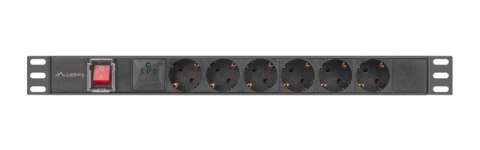 LISTWA ZASILAJĄCA RACK PDU 19" LANBERG 1U 10A 6X SCHUKO 2M CZARNA C14