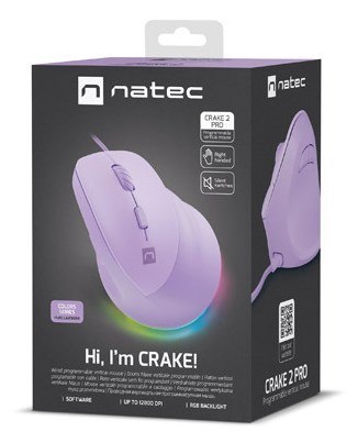 MYSZ WERTYKALNA NATEC CRAKE 2 PRO 12800DPI PURE LAVENDER PROGRAMOWALNA OPTYCZNA