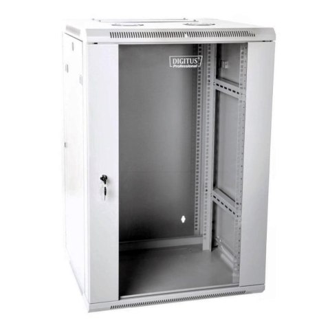 Szafa sieciowa wisząca 19" 18U rack 600x600, drzwi szyba, szary, dzielona, złożona, 60kg Szafa sieciowa wisząca 19" 18U rack 600x600, drzwi szyba, szary, dzielona, złożona, 60kg