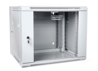 Szafa sieciowa wisząca 19" 9U rack 600x550, drzwi szyba, szary, dzielona, złożona, 60kg