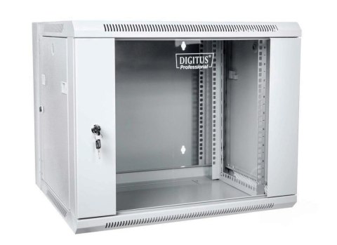 Szafa sieciowa wisząca 19" 9U rack 600x550, drzwi szyba, szary, dzielona, złożona, 60kg Szafa sieciowa wisząca 19" 9U rack 600x550, drzwi szyba, szary, dzielona, złożona, 60kg