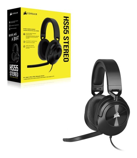 Corsair HS55 STEREO Zestaw słuchawkowy Przewodowa Ręczny Gaming Węgiel Corsair HS55 STEREO Zestaw słuchawkowy Przewodowa Ręczny Gaming Węgiel