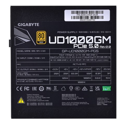 Gigabyte UD1000GM PG5 moduł zasilaczy 1000 W 20+4 pin ATX ATX Czarny