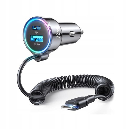 Ładowarka samochodowa 3w1 Joyroom JR-CL07 72W 4.0A PD 3.0 QC 3.0 1x USB-A 1x USB-C z kablem 1.6M Ładowarka samochodowa 3w1 Joyroom JR-CL07 72W 4.0A PD 3.0 QC 3.0 1x USB-A 1x USB-C z kablem 1.6M