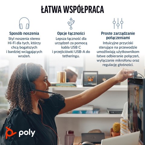 POLY Zestaw słuchawkowy Blackwire 3220 Stereo USB-C + przejściówka USB-C/A