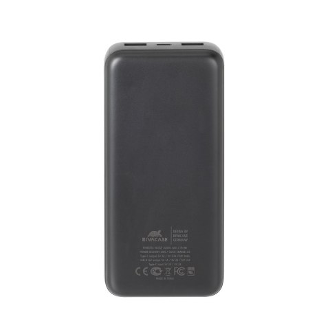 RIVACASE POWERBANK 20.000 MAH USB-C 20W LCD, 1X WE/WY USB-C PD 20W, 2X USB-A QC 3.0 18W, CZARNY
