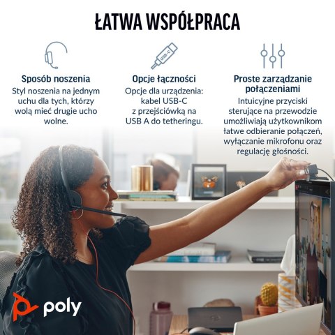 Zestaw słuchawkowy Poly Blackwire 3210 Monaural USB-C Black + Adapter USB-C/A (Bulk)