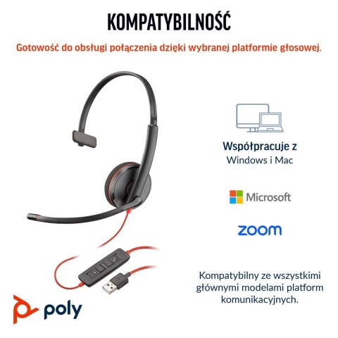 Zestaw słuchawkowy Poly Blackwire 3210 Monaural USB-C Black + Adapter USB-C/A (Bulk)