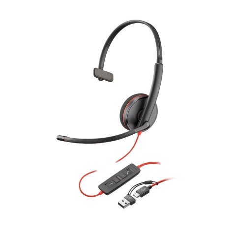 Zestaw słuchawkowy Poly Blackwire 3210 Monaural USB-C Black + Adapter USB-C/A (Bulk)
