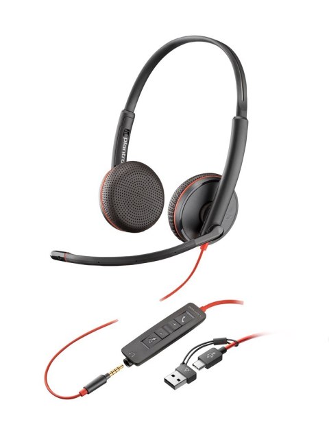 POLY Stereofoniczny zestaw słuchawkowy USB-C Blackwire 3225 + wtyczka 3,5 mm + przejściówka USB-C/A (opakowanie zbiorcze)