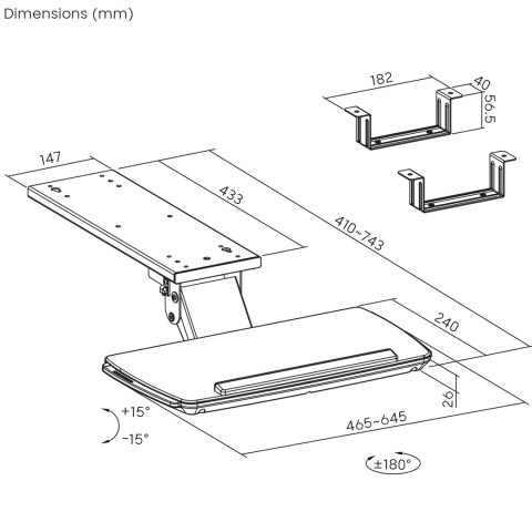Uchwyt na klawiaturę podbiurkowy Maclean, regulowany, max. 5kg, czarny, MC-156 B