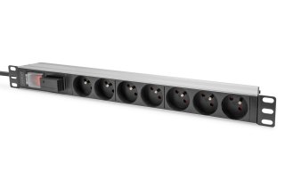 1U Aluminum PDU, rackmountable, 7x CEE 7/516A Plug, 250VAC 50/60Hz, Switch, Surge protection