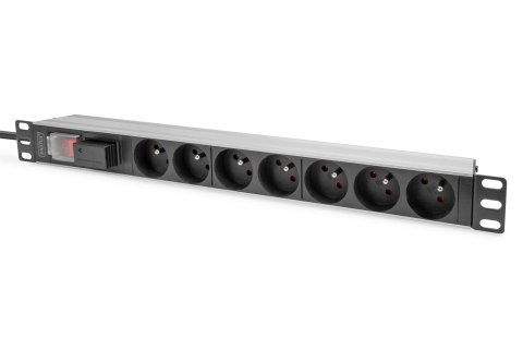 1U Aluminum PDU, rackmountable, 7x CEE 7/516A Plug, 250VAC 50/60Hz, Switch, Surge protection