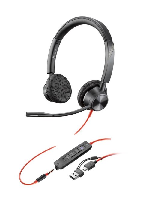 Poly Blackwire 3325 Stereo Microsoft Teams Certified USB-C Headset +3.5mm Plug +USB-C/A Adapter