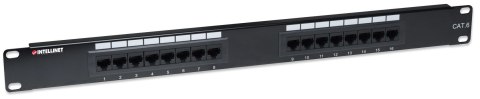 Patch panel UTP Cat6 16 portów, 1U, czarny