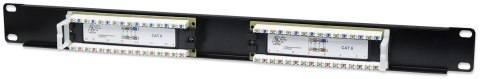 Patch panel UTP Cat6 16 portów, 1U, czarny
