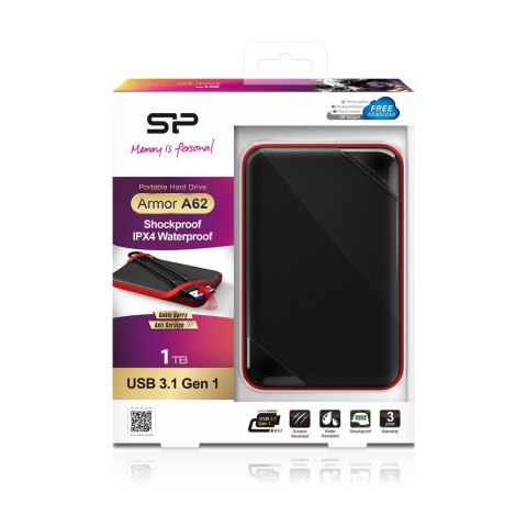 Silicon Power Armor A62 zewnętrzny dysk twarde 1 TB 2.5" USB Typu-A 3.2 Gen 1 (3.1 Gen 1) Czarny, Czerwony