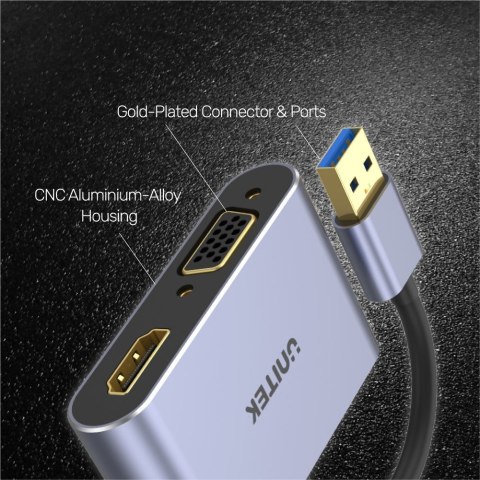 Adapter Unitek USB-A na HDMI i VGA, FullHD